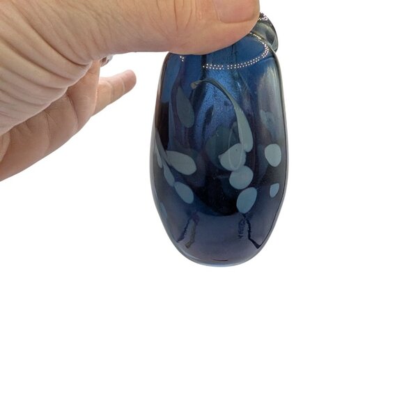 Handblown Glass Perfume Bottle Blue Abstract Design Signed 1990 - Picture 7 of 10